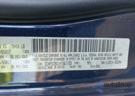 2017 Dodge Journey Sxt z USA, uszkodzony, nr VIN 3C4PDCBG1HT561725